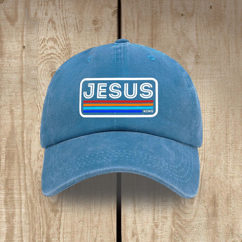 Christianartworkshop Urban Faith JESUS Graphic with Rainbow Unisex Distressed Washed Cotton Hat - Lake Blue - image 14