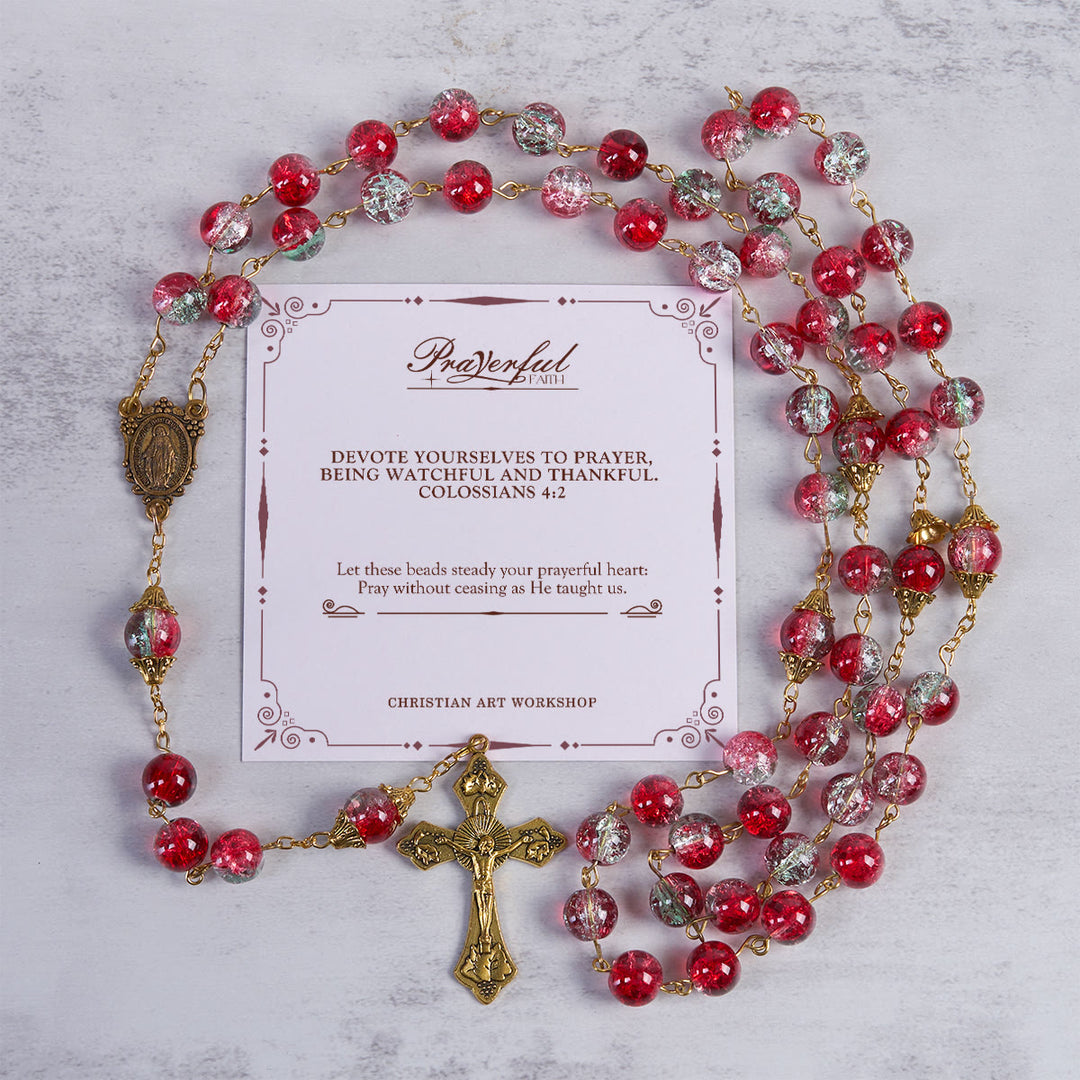 Christianartworkshop PRAYERFUL FAITH: Christmas-Themed Red Bead Rosary with Golden Crucifix & Madonna Medal - PRAYERFUL FAITH - image 0