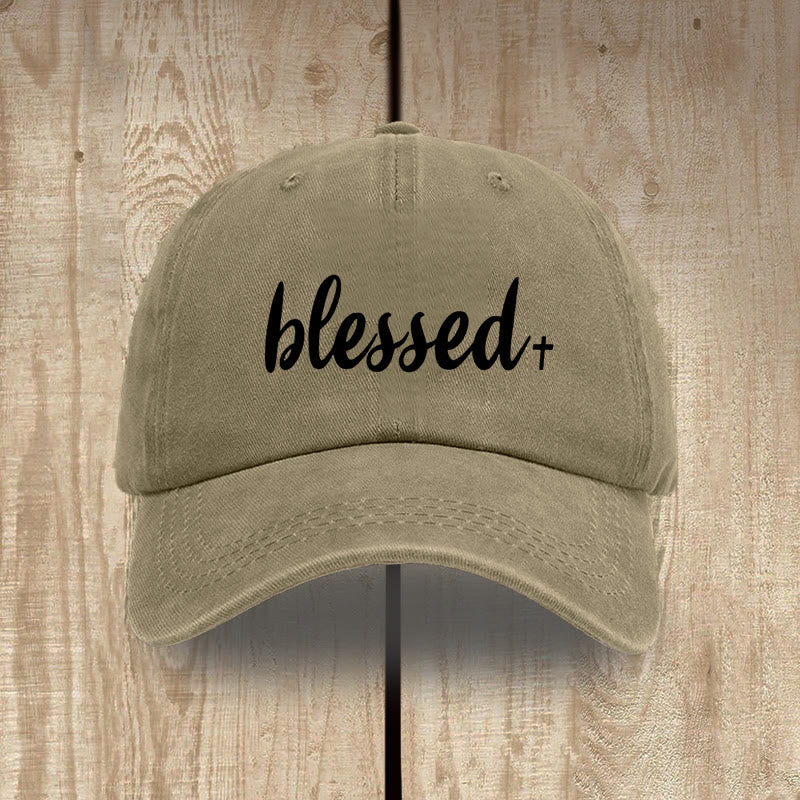 Christianartworkshop Streetwear Style Blessed Unisex Distressed Washed Cotton Hat - Khaki - image 8