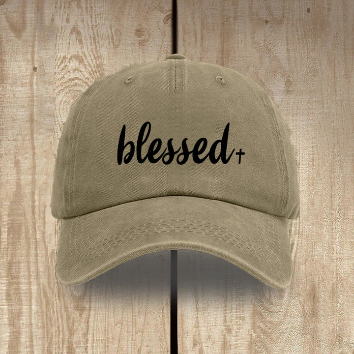 Christianartworkshop Streetwear Style Blessed Unisex Distressed Washed Cotton Hat - Khaki - image 8