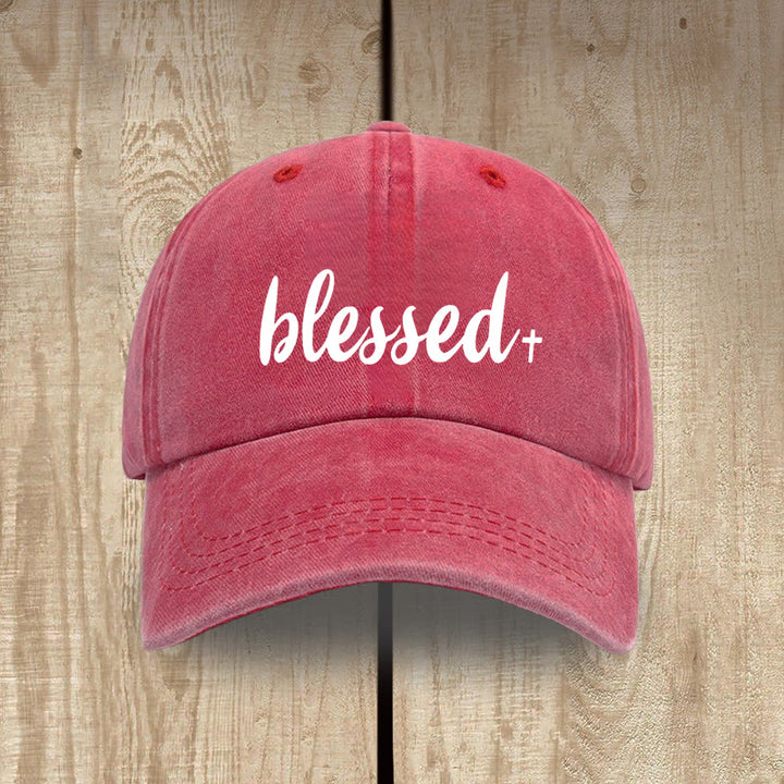 Christianartworkshop Streetwear Style Blessed Unisex Distressed Washed Cotton Hat - Red - image 14
