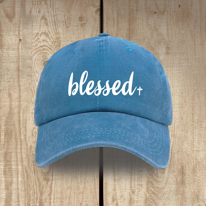 Christianartworkshop Streetwear Style Blessed Unisex Distressed Washed Cotton Hat - Lake Blue - image 10