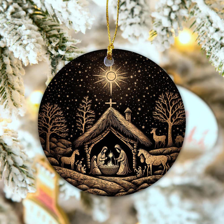 Christianartworkshop Black & Gold Artistic Nativity Scene Christmas Hanging Ornaments - Ceramics - image 1
