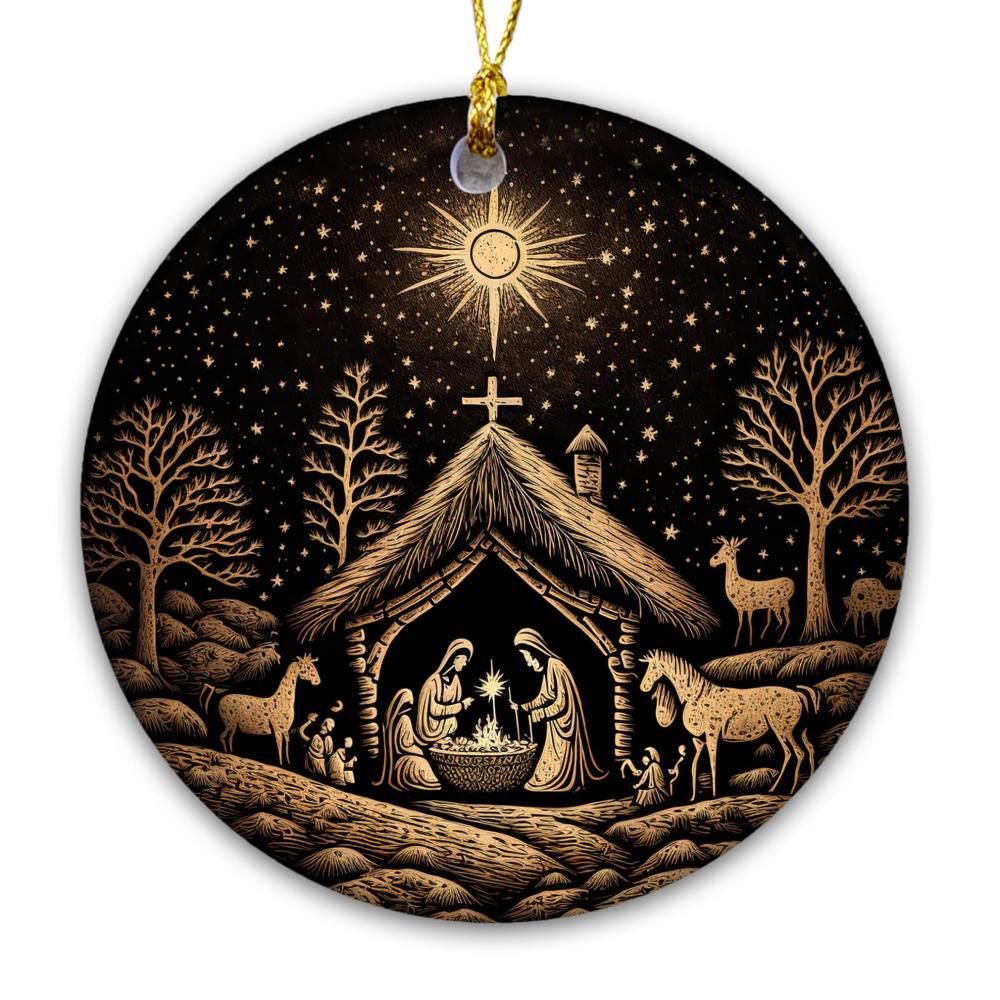 Christianartworkshop Black & Gold Artistic Nativity Scene Christmas Hanging Ornaments - image 3
