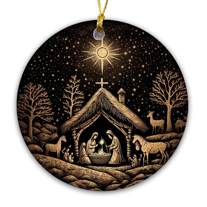 Christianartworkshop Black & Gold Artistic Nativity Scene Christmas Hanging Ornaments - image 3