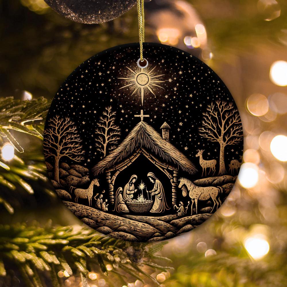 Christianartworkshop Black & Gold Artistic Nativity Scene Christmas Hanging Ornaments - Acrylic - image 0