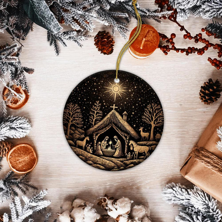 Christianartworkshop Black & Gold Artistic Nativity Scene Christmas Hanging Ornaments - image 2
