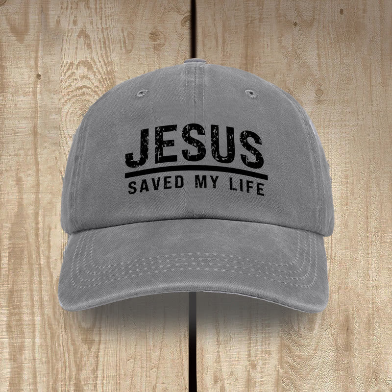 Christianartworkshop Bold Vintage Jesus Saved My Life Unisex Distressed Washed Cotton Hat - Grey - image 6