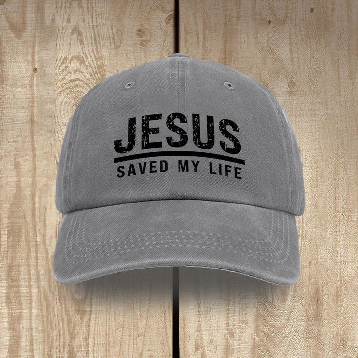 Christianartworkshop Bold Vintage Jesus Saved My Life Unisex Distressed Washed Cotton Hat - Grey - image 6