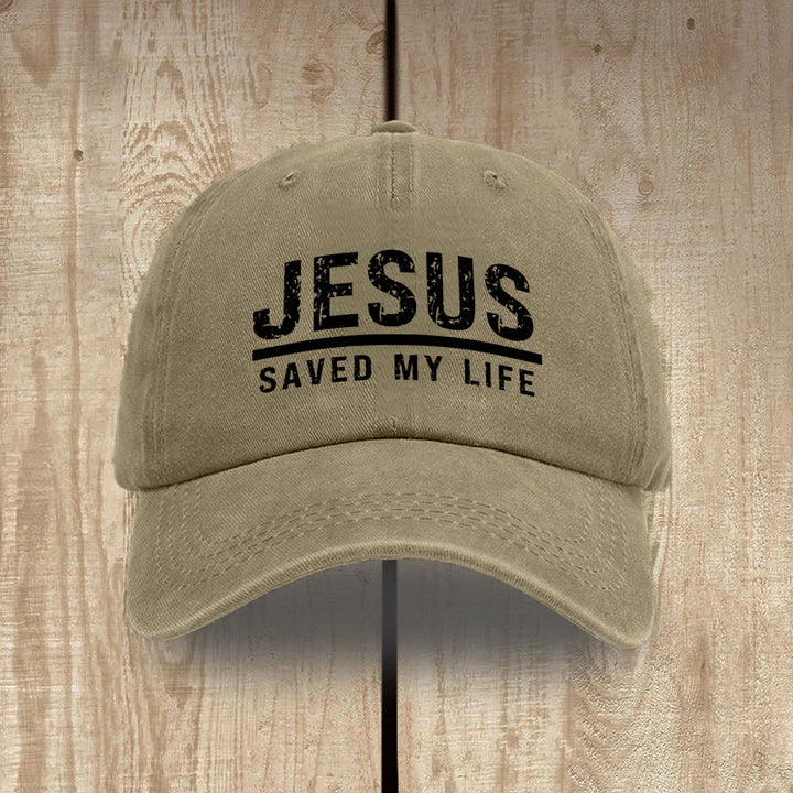 Christianartworkshop Bold Vintage Jesus Saved My Life Unisex Distressed Washed Cotton Hat - Khaki - image 8