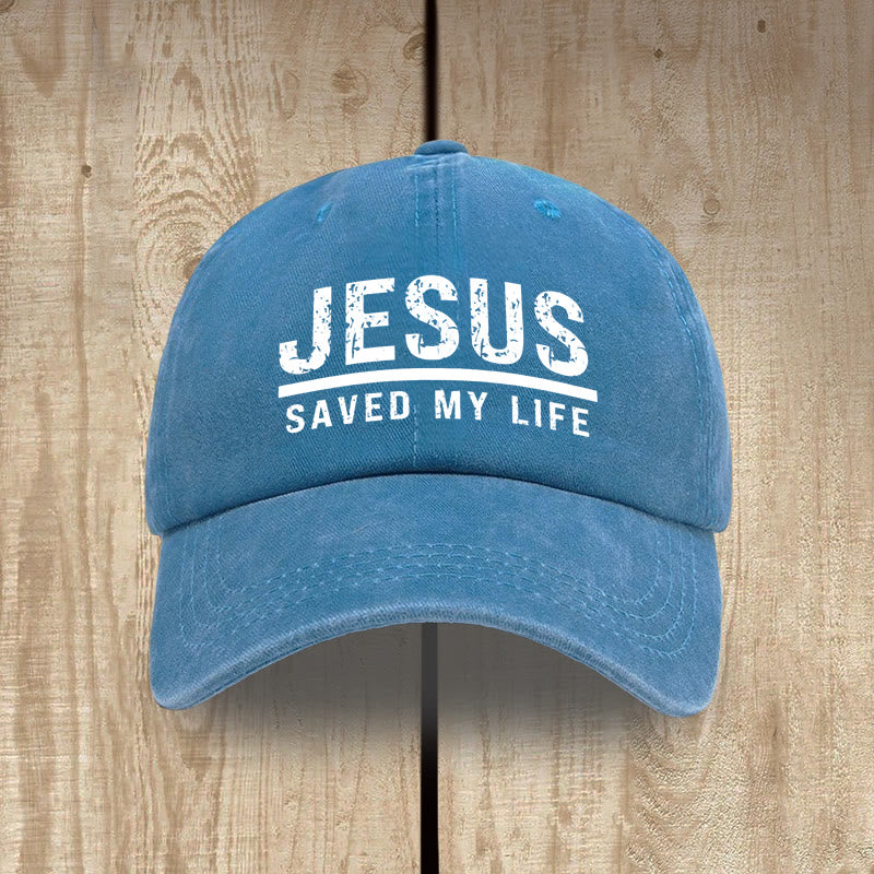 Christianartworkshop Bold Vintage Jesus Saved My Life Unisex Distressed Washed Cotton Hat - Lake Blue - image 10