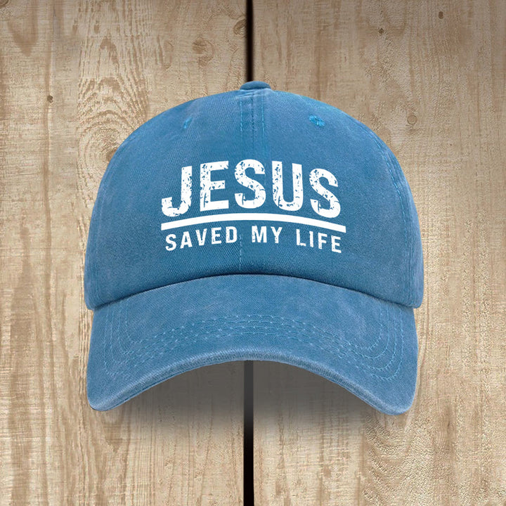 Christianartworkshop Bold Vintage Jesus Saved My Life Unisex Distressed Washed Cotton Hat - Lake Blue - image 10