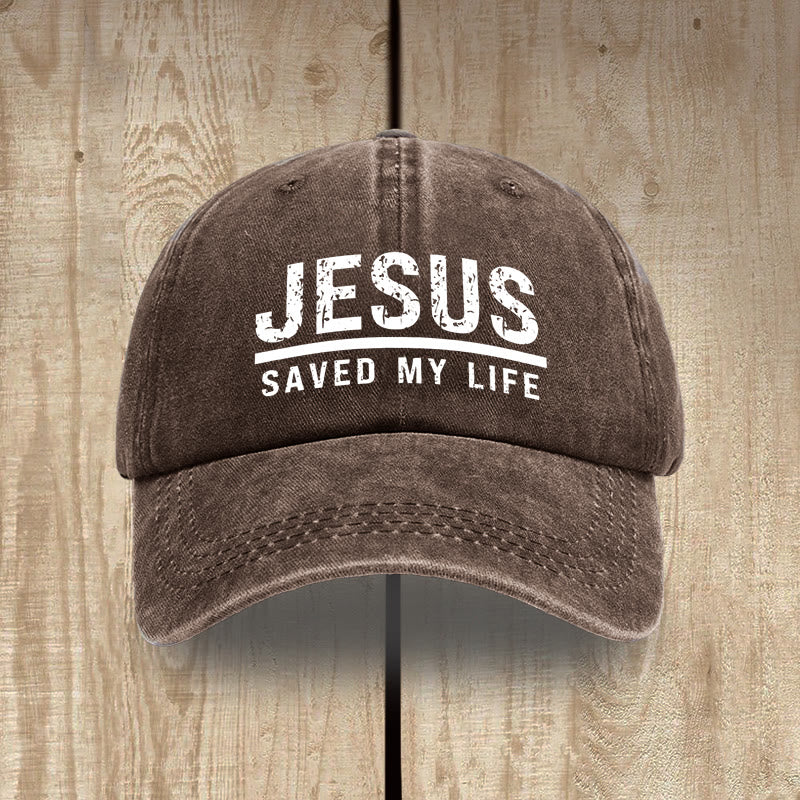 Christianartworkshop Bold Vintage Jesus Saved My Life Unisex Distressed Washed Cotton Hat - Coffee - image 0
