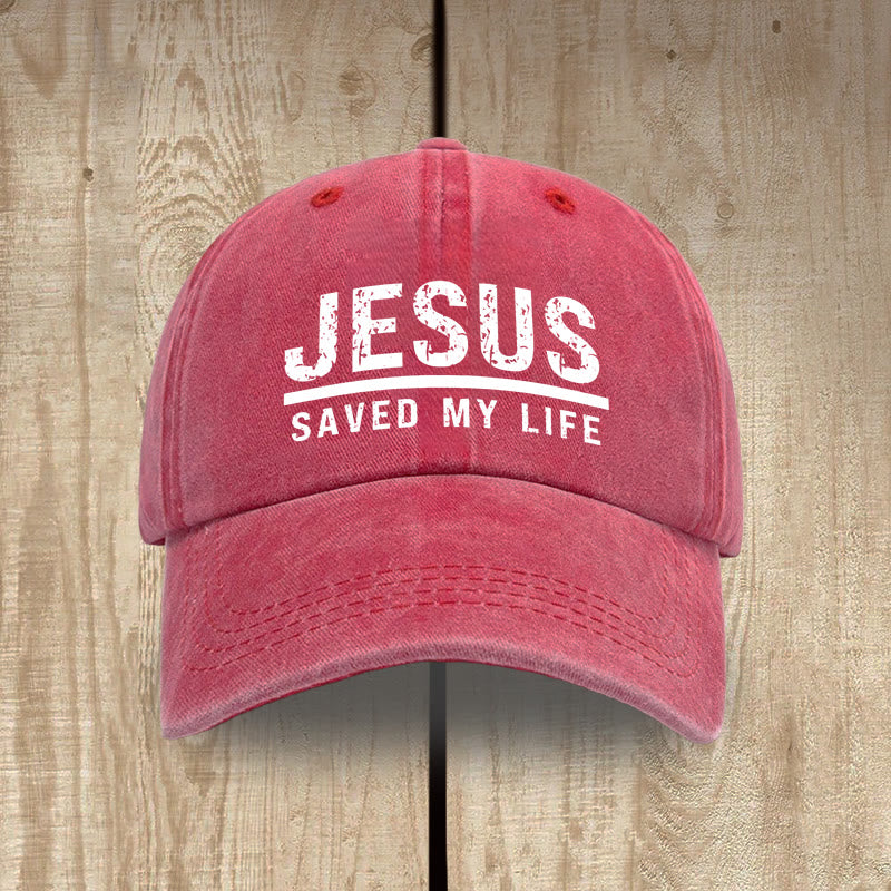 Christianartworkshop Bold Vintage Jesus Saved My Life Unisex Distressed Washed Cotton Hat - Red - image 14