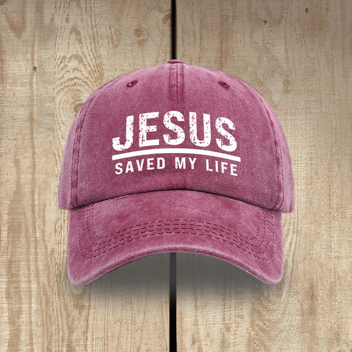 Christianartworkshop Bold Vintage Jesus Saved My Life Unisex Distressed Washed Cotton Hat - Wine - image 11