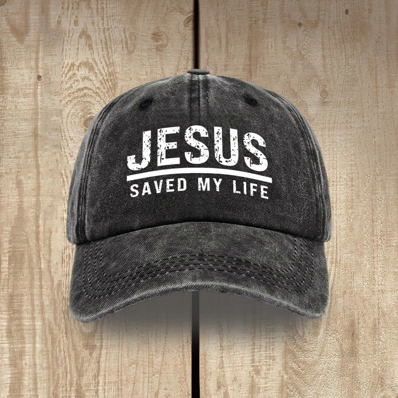 Christianartworkshop Bold Vintage Jesus Saved My Life Unisex Distressed Washed Cotton Hat - Black - image 2