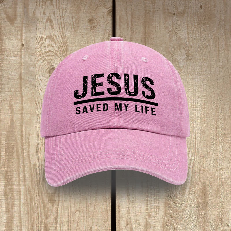 Christianartworkshop Bold Vintage Jesus Saved My Life Unisex Distressed Washed Cotton Hat - Pink - image 13