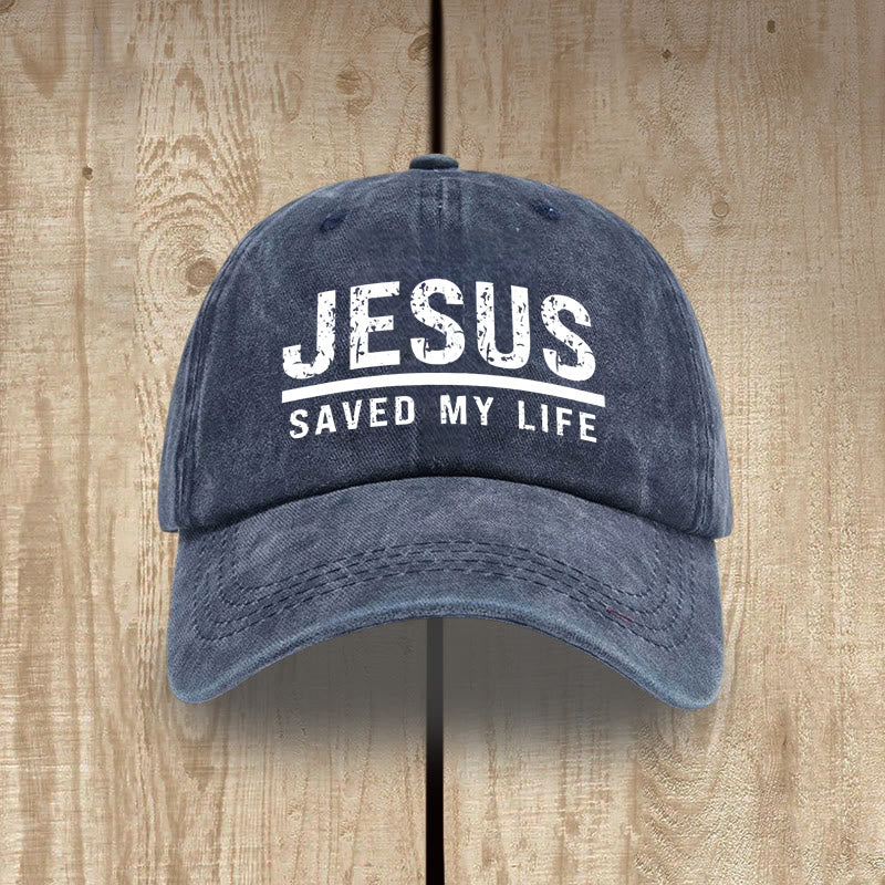 Christianartworkshop Bold Vintage Jesus Saved My Life Unisex Distressed Washed Cotton Hat - Navy Blue - image 9