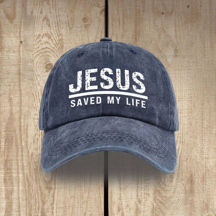 Christianartworkshop Bold Vintage Jesus Saved My Life Unisex Distressed Washed Cotton Hat - Navy Blue - image 9