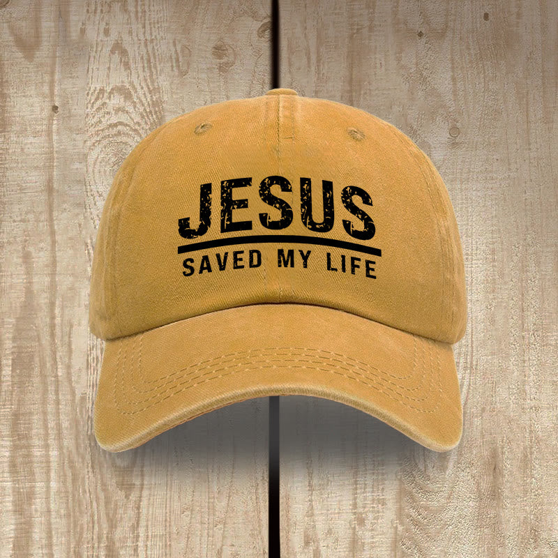 Christianartworkshop Bold Vintage Jesus Saved My Life Unisex Distressed Washed Cotton Hat - Yellow - image 16