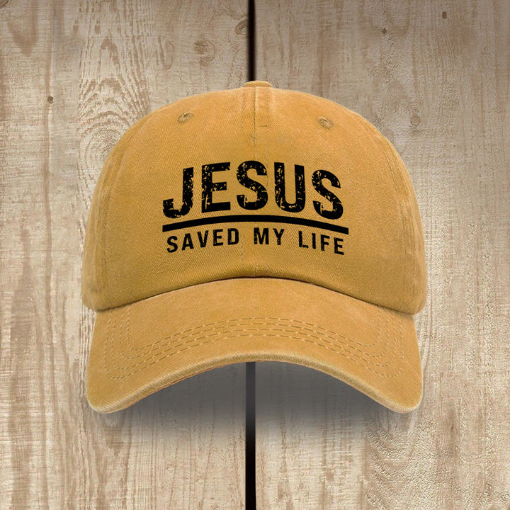 Christianartworkshop Bold Vintage Jesus Saved My Life Unisex Distressed Washed Cotton Hat - Yellow - image 16