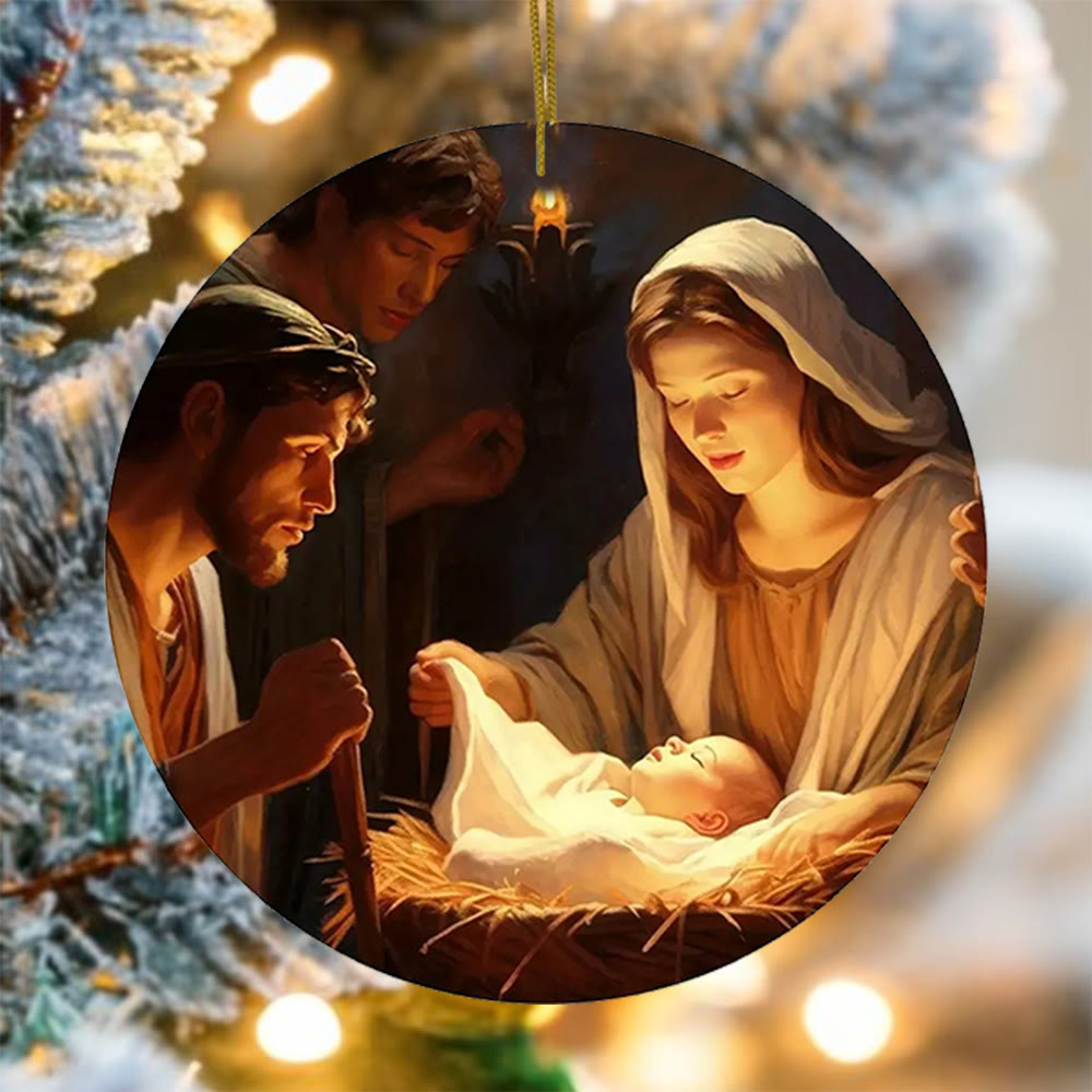 Christianartworkshop 3 Realistic Oil Painting Style Nativity Blessing Ornaments - Style 1 - image 0