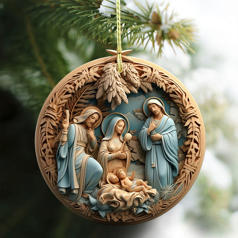 Christianartworkshop Retro Style Nativity Christmas Hanging Ornaments B - Ceramics - image 0