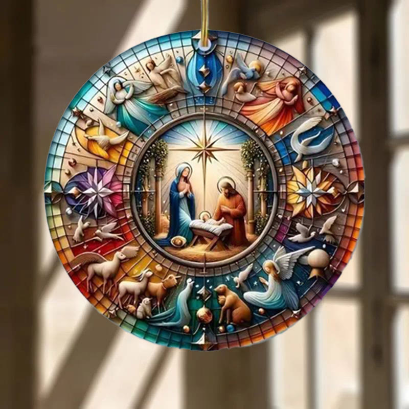 Christianartworkshop Stained Glass Styles Colorful Nativity Hanging Ornaments D - image 2