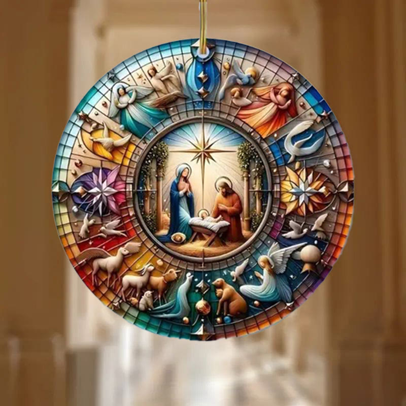 Christianartworkshop Stained Glass Styles Colorful Nativity Hanging Ornaments D - image 3