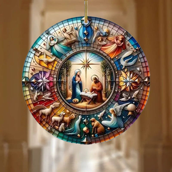 Christianartworkshop Stained Glass Styles Colorful Nativity Hanging Ornaments D - image 3