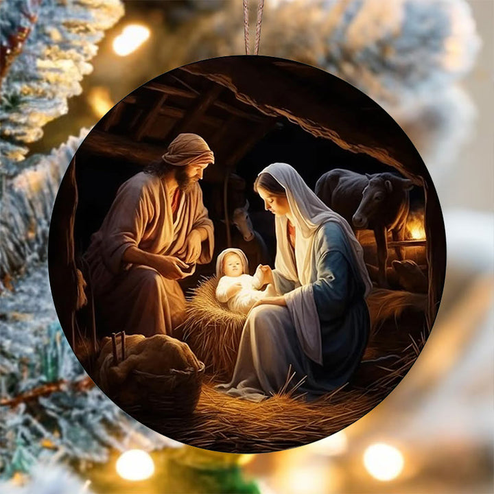 Christianartworkshop Realistic Styles Jesus Born Christmas Hanging Ornaments B - Ceramics - image 0