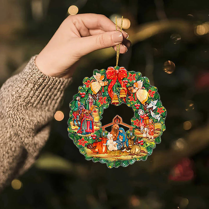 Christianartworkshop Colored Style Nativity Scene Angels Bells Wreath Christmas Nativity Hanging Ornaments - image 7