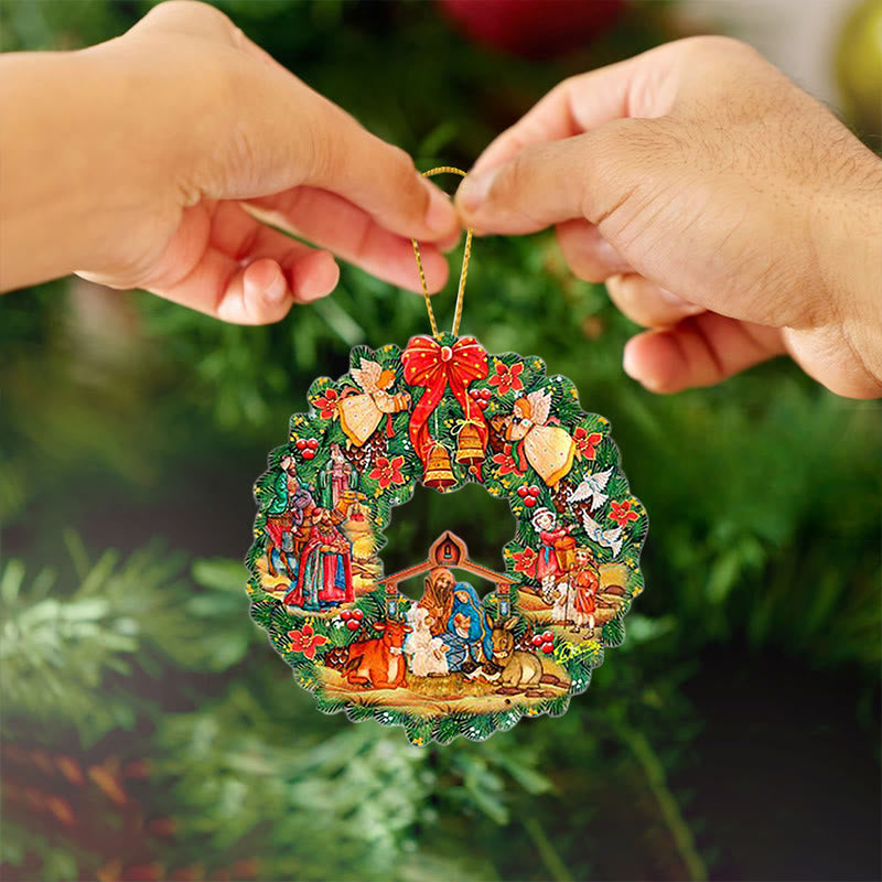 Christianartworkshop Colored Style Nativity Scene Angels Bells Wreath Christmas Nativity Hanging Ornaments - image 8