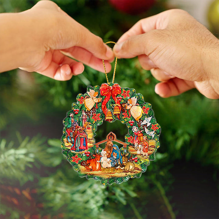 Christianartworkshop Colored Style Nativity Scene Angels Bells Wreath Christmas Nativity Hanging Ornaments - image 8