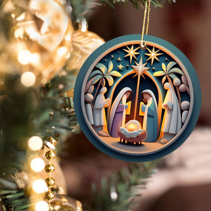 Christianartworkshop Abstract Cartoon Style Colorful Nativity Christmas Hanging Ornaments B - image 2