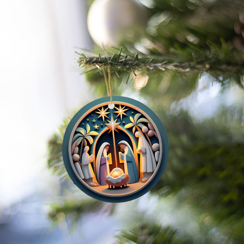 Christianartworkshop Abstract Cartoon Style Colorful Nativity Christmas Hanging Ornaments B - image 3