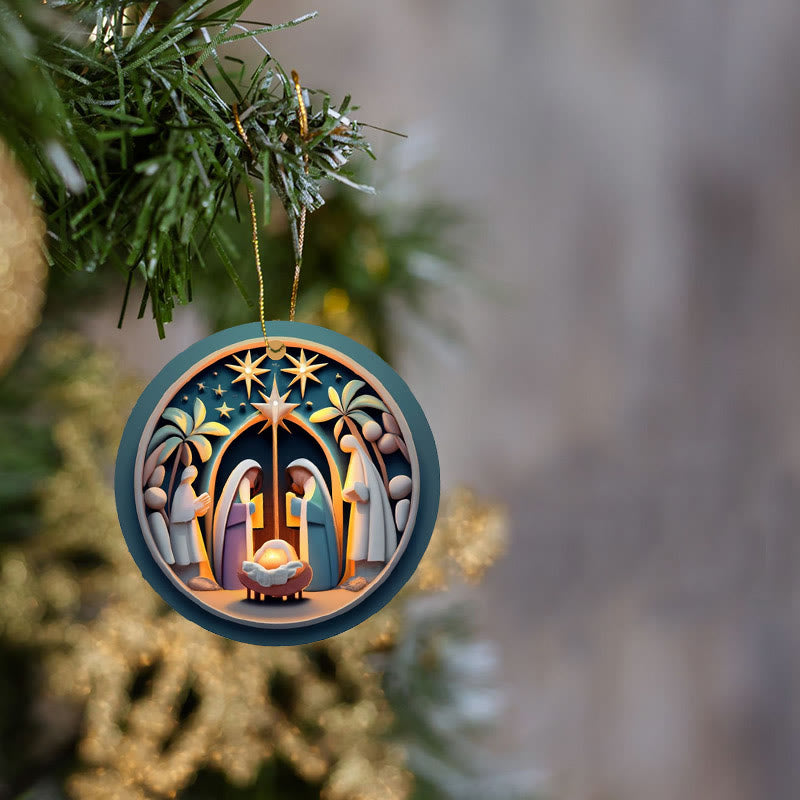 Christianartworkshop Abstract Cartoon Style Colorful Nativity Christmas Hanging Ornaments B - Acrylic - image 0
