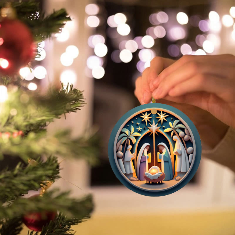 Christianartworkshop Abstract Cartoon Style Colorful Nativity Christmas Hanging Ornaments B - Ceramics - image 1