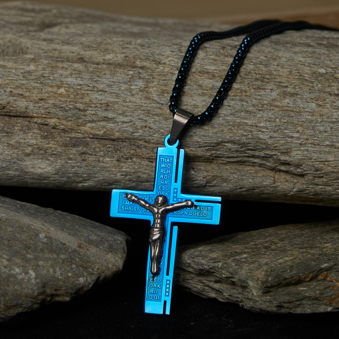 FREE Today: Faith - Symbolic Multi - Colored Crucifix Fashion Necklace - Blue&Silver - image 0