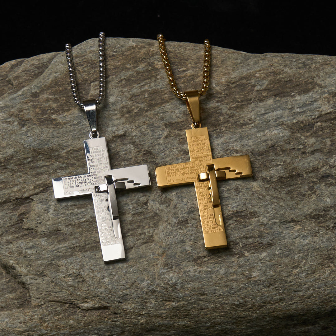FREE Today: Dual-Toned Metallic Luster Lord's Prayer Cross Necklace with Scripture - image 4