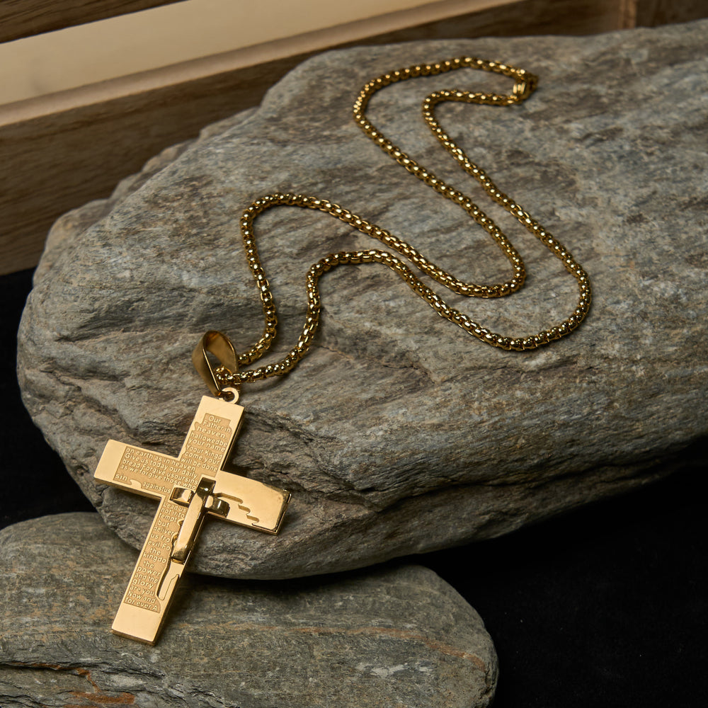 Christianartworkshop Dual-Toned Metallic Luster Lord's Prayer Cross Necklace with Scripture - image 1