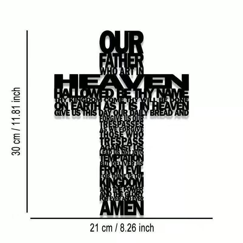 Christianartworkshop Textured Lord's Prayer Cross Metal Wall Decor with Biblical Phrases - Black - 11.02"*15.74"/28*40cm - image 0