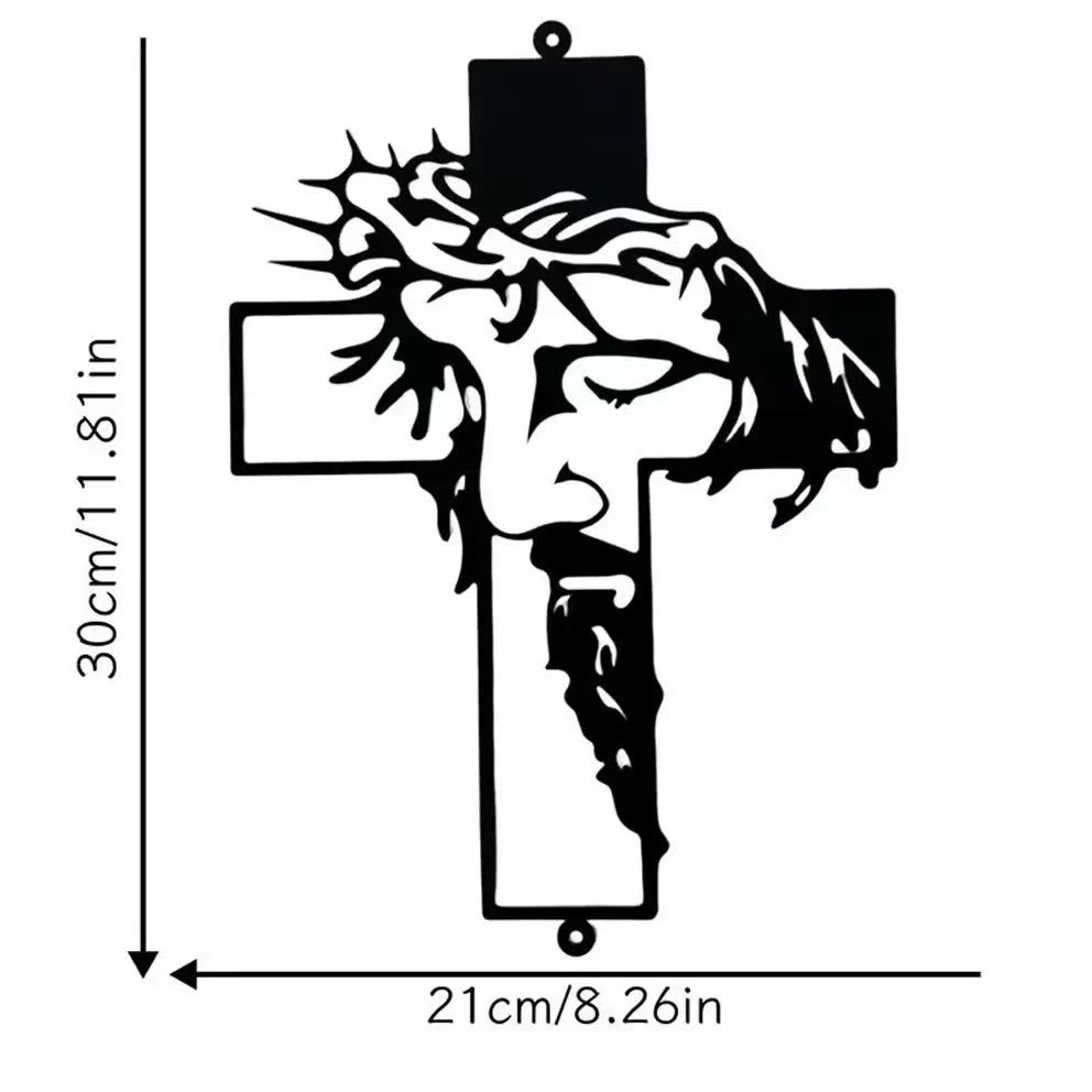 Christianartworkshop Black Metal Jesus with Crown of Thorns Cross Wall Decor - Black - 11.02"*15.74"/28*40cm - image 0