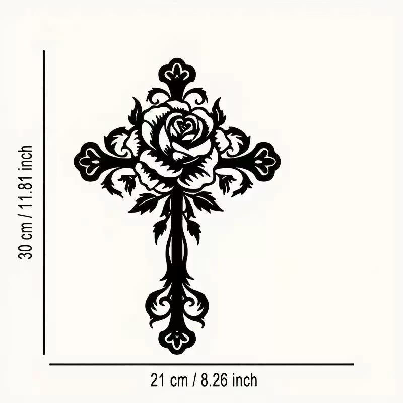 Christianartworkshop Artistic Floral Rose Cross Black Metal Wall Decor - Black - 11.02"*15.74"/28*40cm - image 0