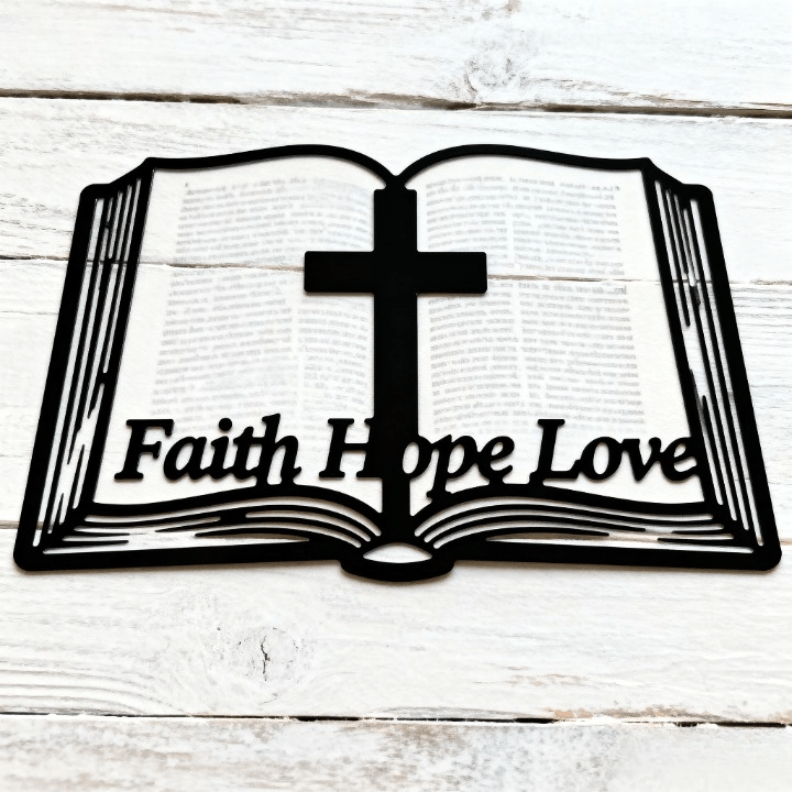 Christianartworkshop Inspirational Cross and Bible-Based Metal Wall Art: Faith, Hope, Love - image 5
