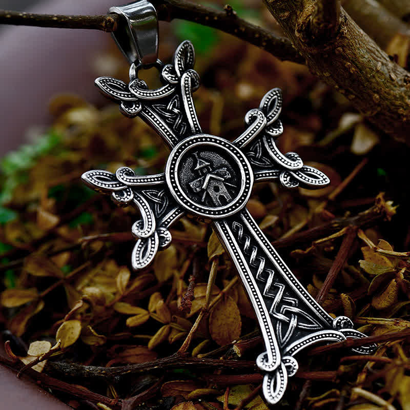 Christianartworkshop Orthodox Church Celtic Knot Armenian Cross Pendant Necklace  - Black Leather Rope - image 0
