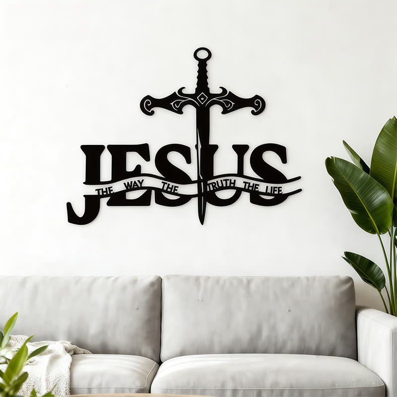 Christianartworkshop Black Iron JESUS The Way Truth Life Sword Wall Decor - Black - 11.30"*15.74"/28.7*40cm - image 1