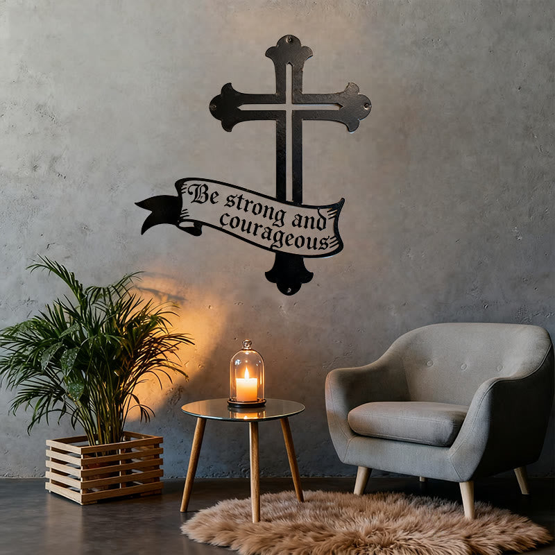 Christianartworkshop Bold Black Cross Metal Wall Art with Be Strong and Courageous Quote - image 4