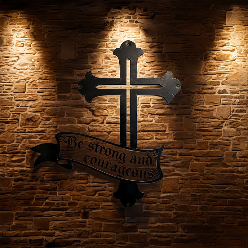 Christianartworkshop Bold Black Cross Metal Wall Art with Be Strong and Courageous Quote - image 2