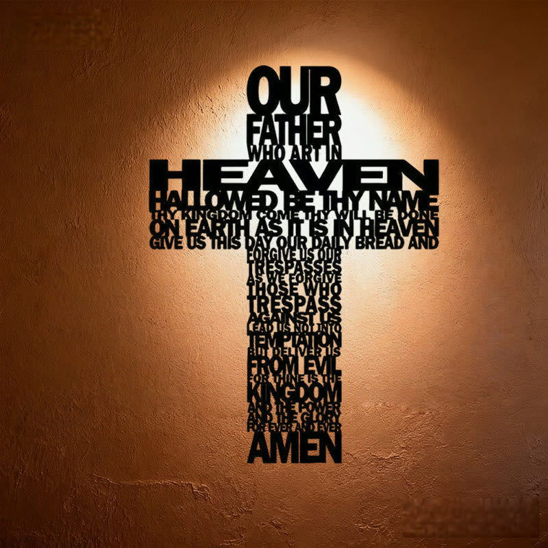 Christianartworkshop Textured Lord's Prayer Cross Metal Wall Decor with Biblical Phrases - Black - 8.27''*11.81''/21*30cm - image 0
